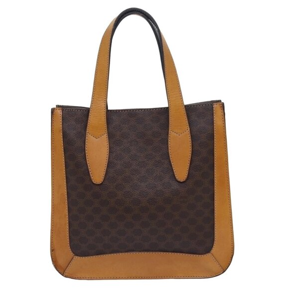 CELINE Macadam Canvas Hand Bag PVC Leather Brown Auth - Picture 3 of 16